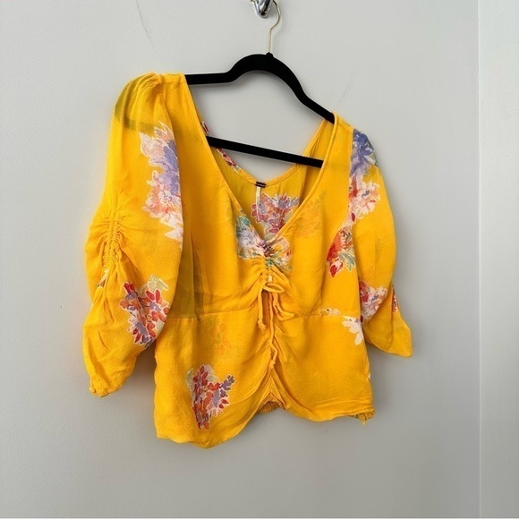 FREE People-Love To Love Blouse Golden Yellow & Florals (Size:Medium) - Picture 4 of 12